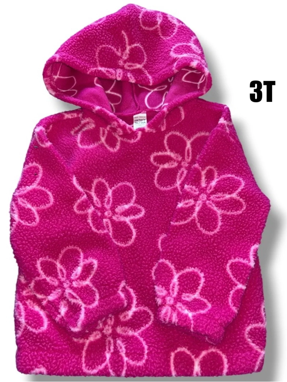 Carter's Bright Pink Floral Fleece Pullover Hoodie size 3T